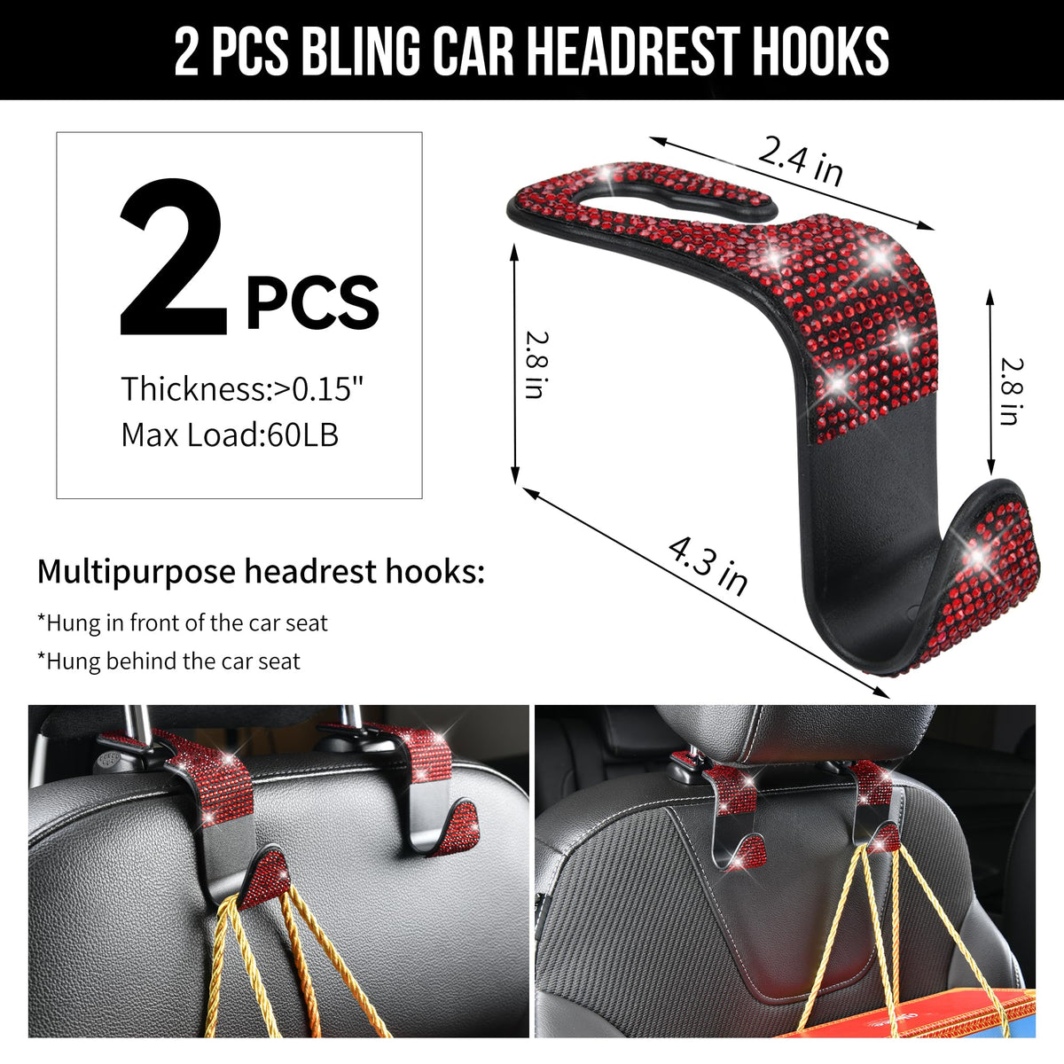 23 Pcs Bling Diamond Car Accessories Set Red V5917