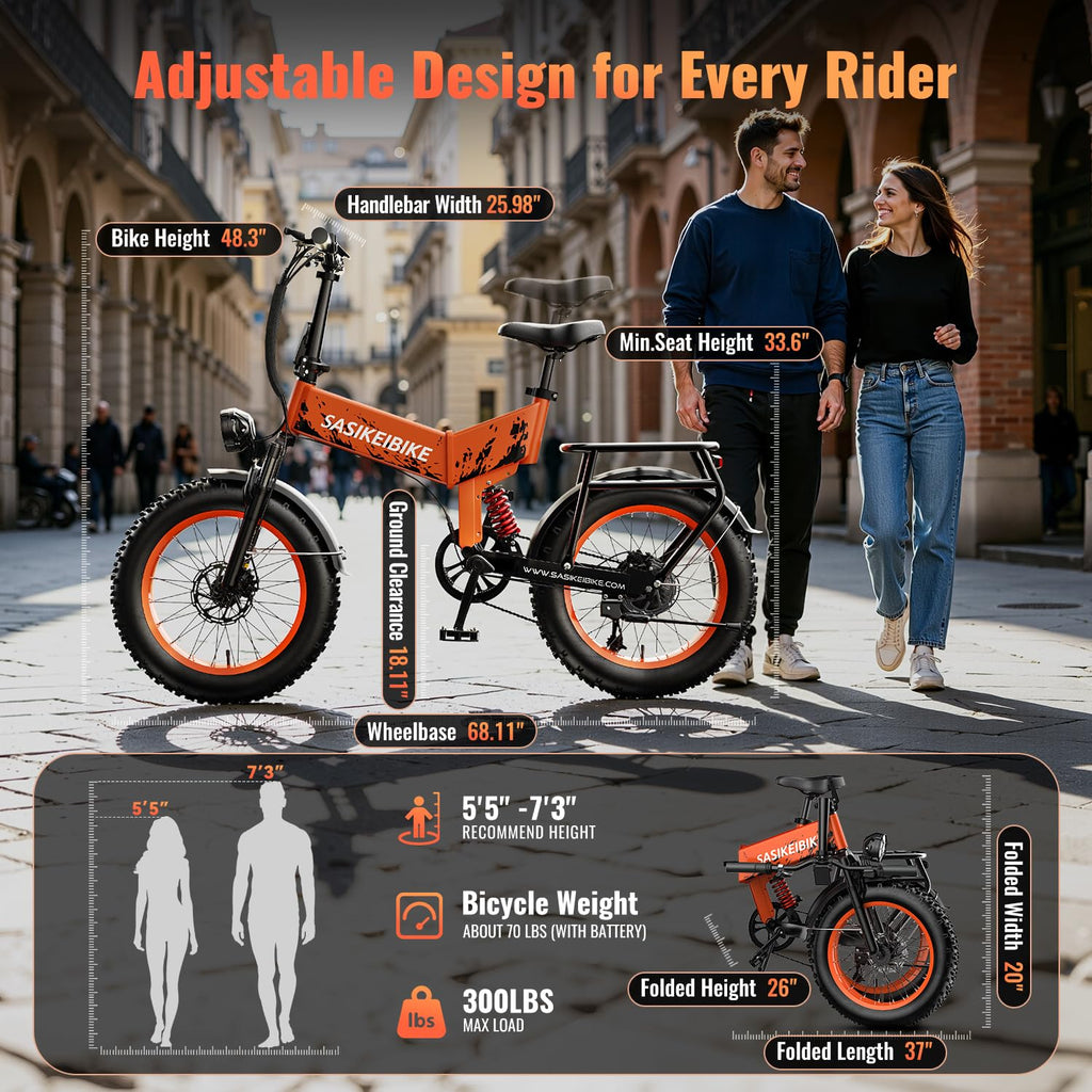 Foldable Electric Bike 1500W 52V 20AH 20" Fat Tire Full Suspension P891