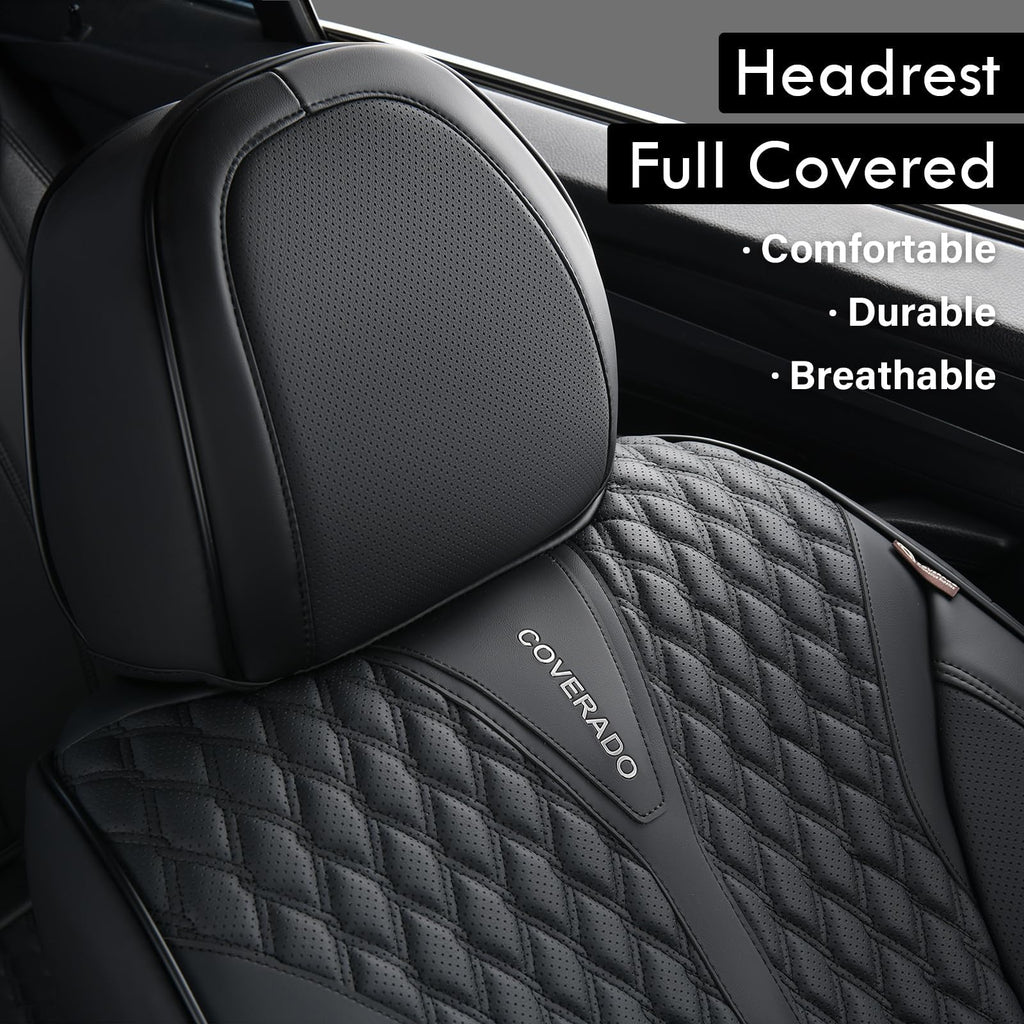 Black 5 Seats Nappa Leather Car Seat Covers Full Set N89384
