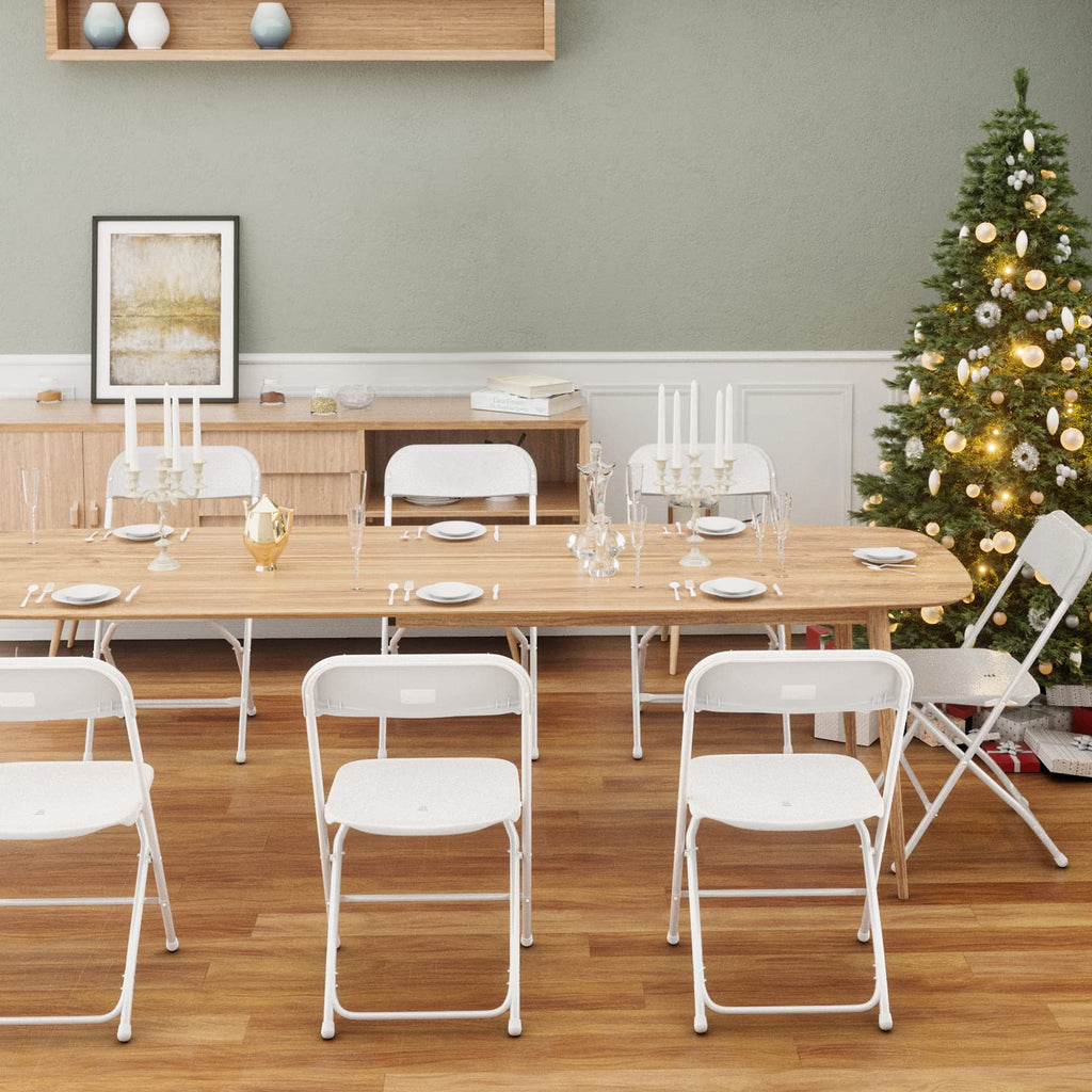 White Plastic Folding Chairs, Set of 2, Steel Frame E18646