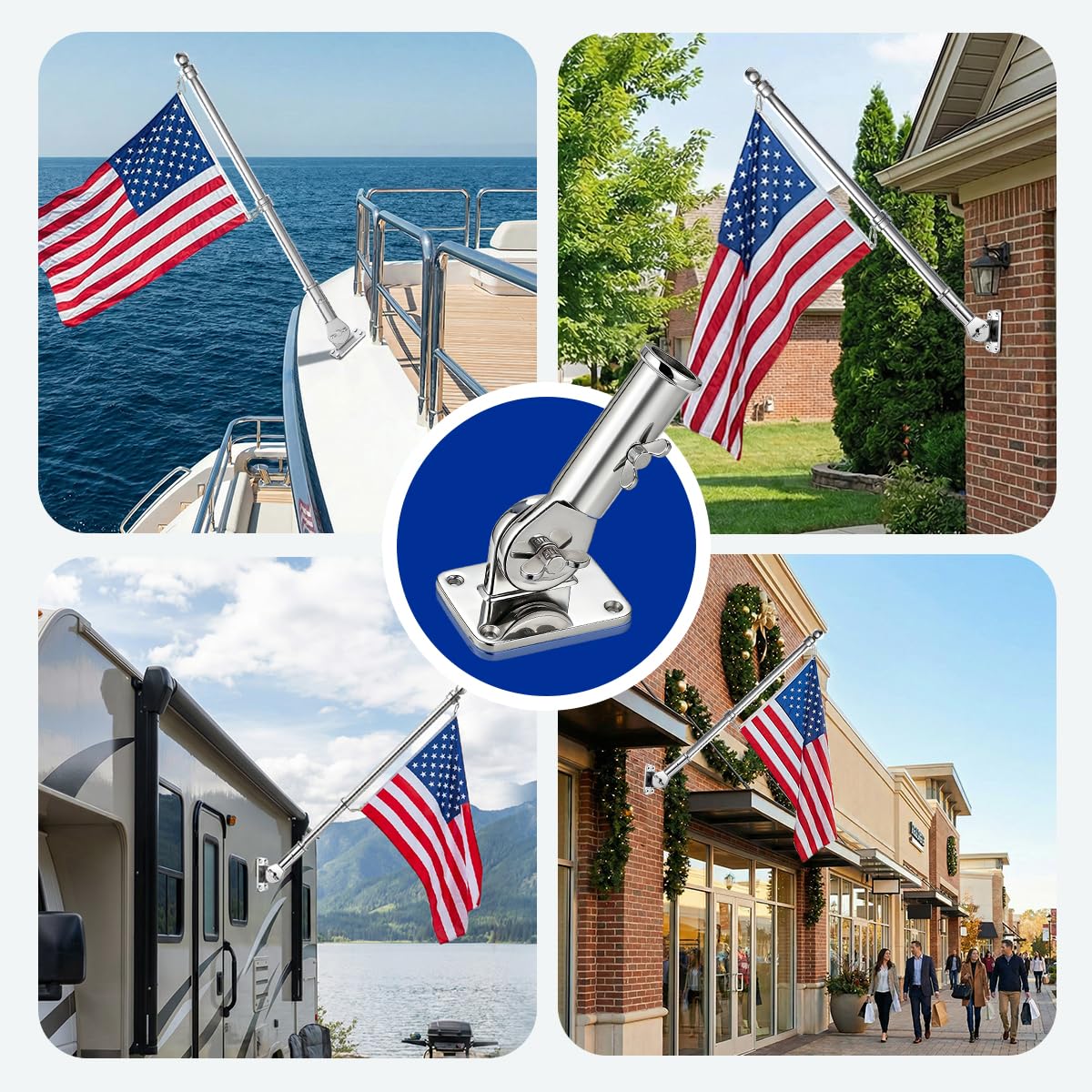 Adjustable 316 Stainless Steel Flag Pole Holder V121326