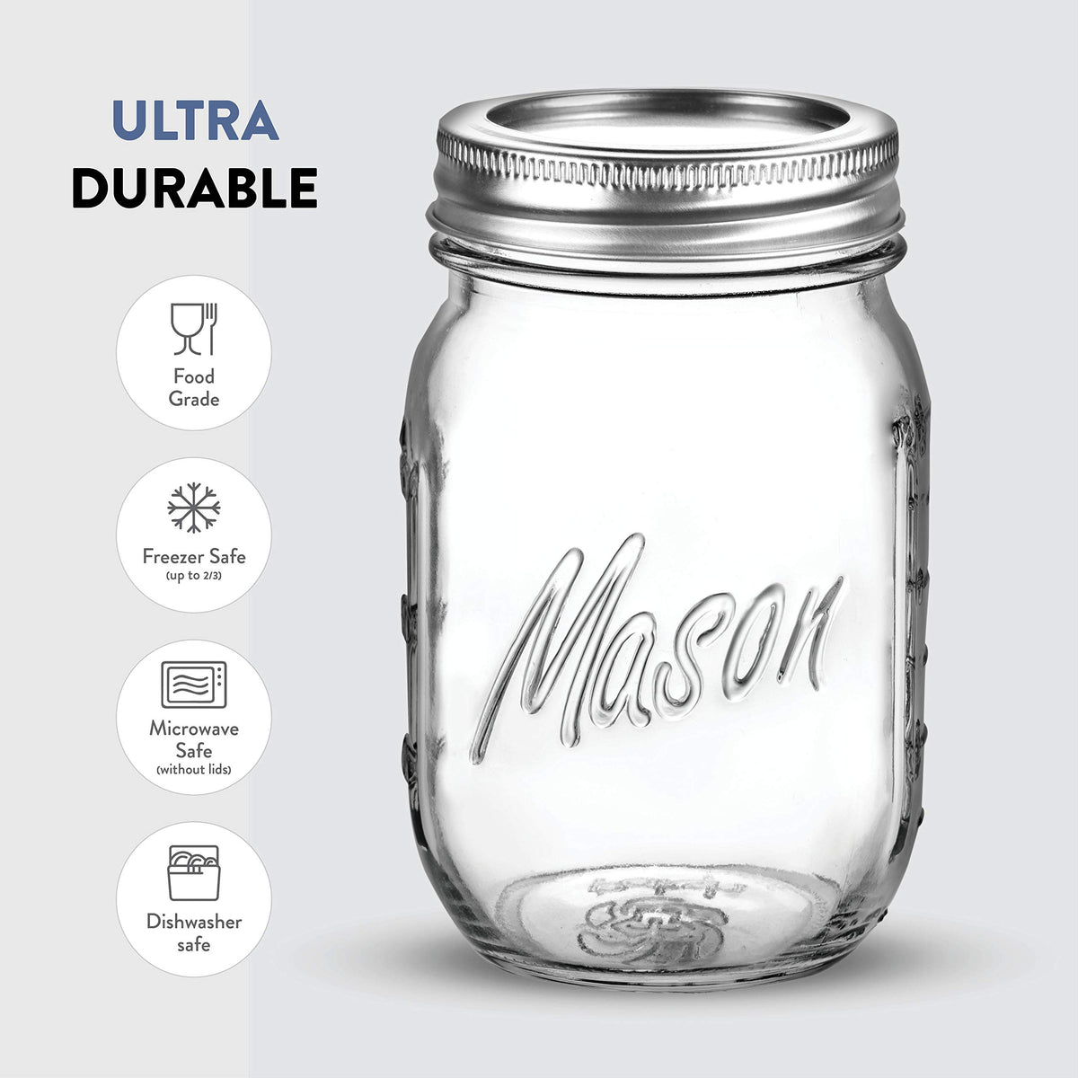 16 oz 12-Pack Regular Mouth Glass Jars with Lid & Seal Bands P769714