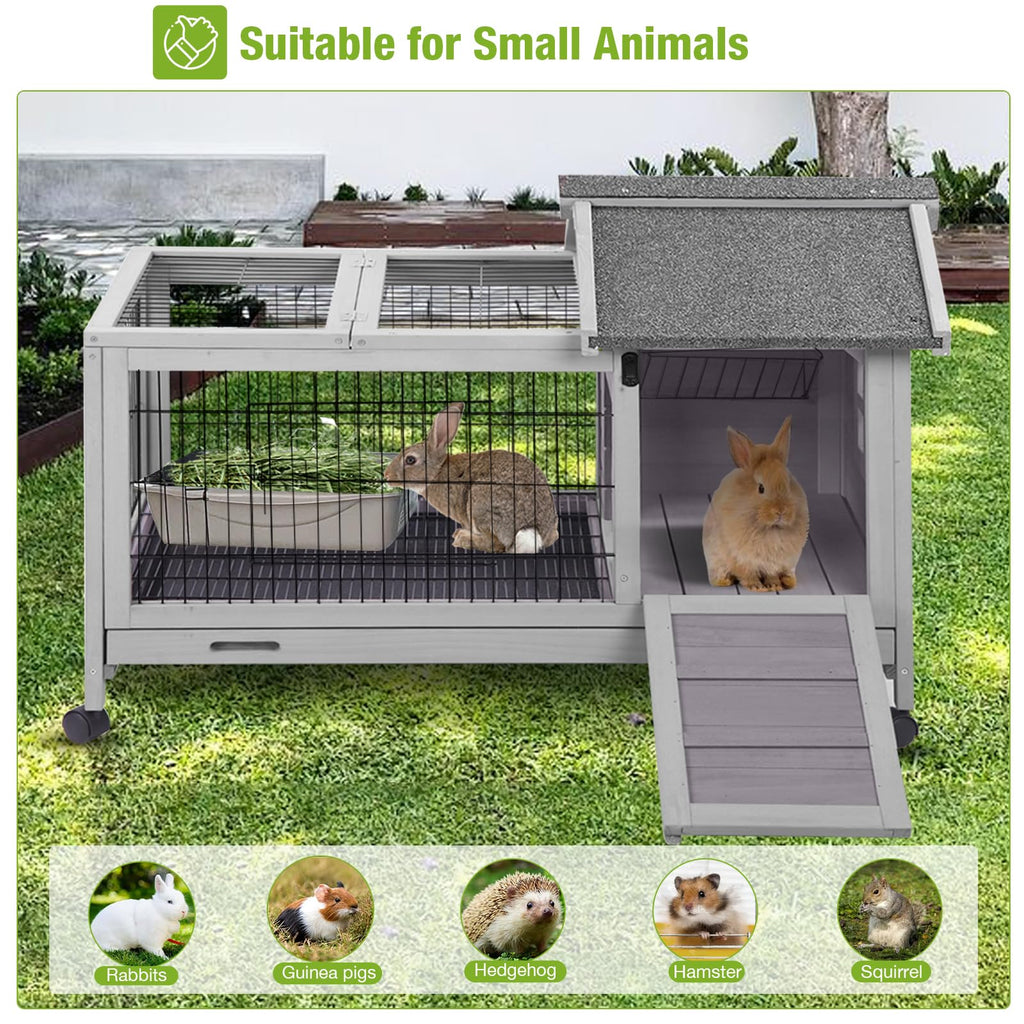 Wooden Rabbit Hutch with Removable Wire Netting and Leak Proof Tray K7911