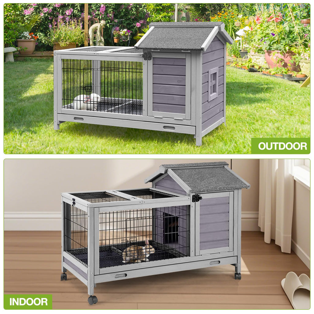 Wooden Rabbit Hutch with Removable Wire Netting and Leak Proof Tray K7911