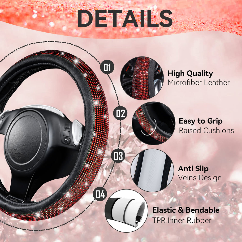 23 Pcs Bling Diamond Car Accessories Set Red V5917