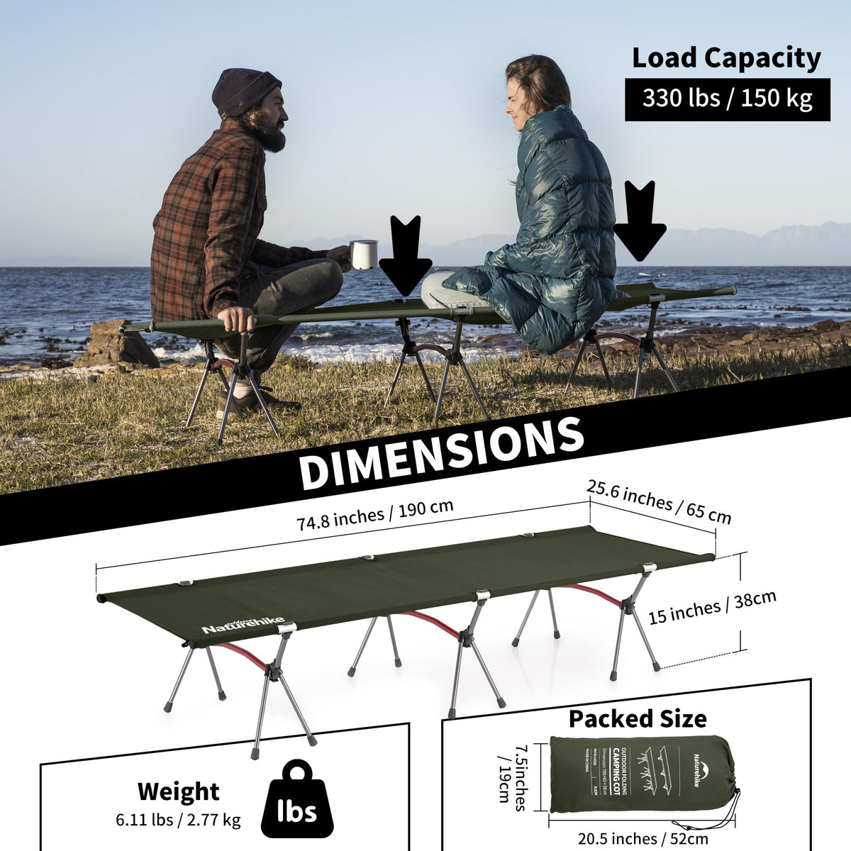 Height Adjustable Ultralight Folding Camping Cot W714