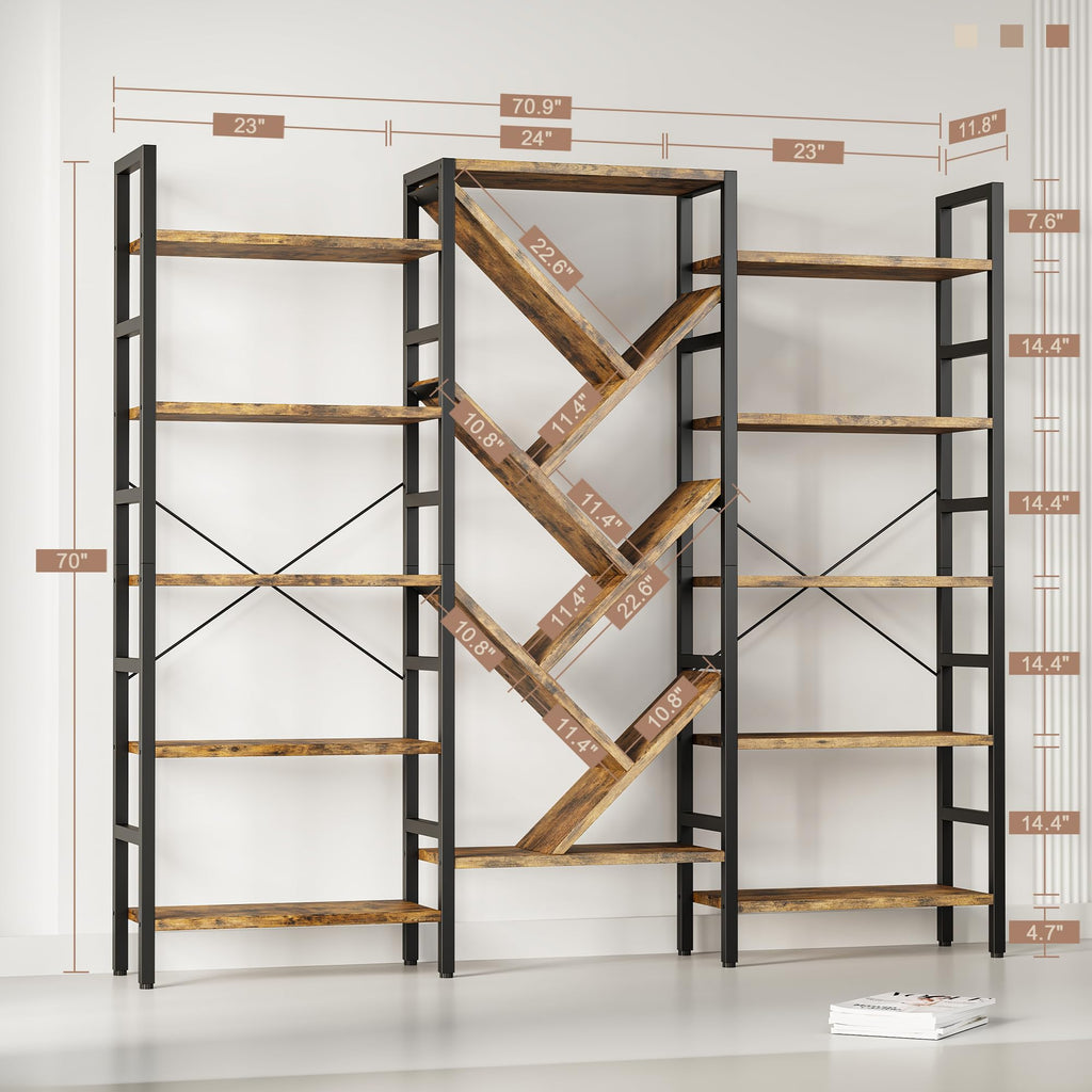 70x70 5 Tier Wooden Bookcase with 17 Open Shelf L222424