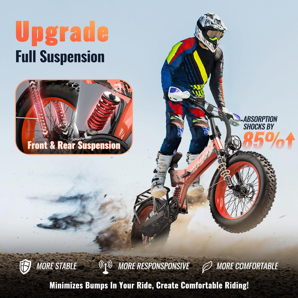 Foldable Electric Bike 1500W 52V 20AH 20" Fat Tire Full Suspension P891