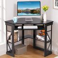 Black Corner Computer Desk with Keyboard Tray D9438