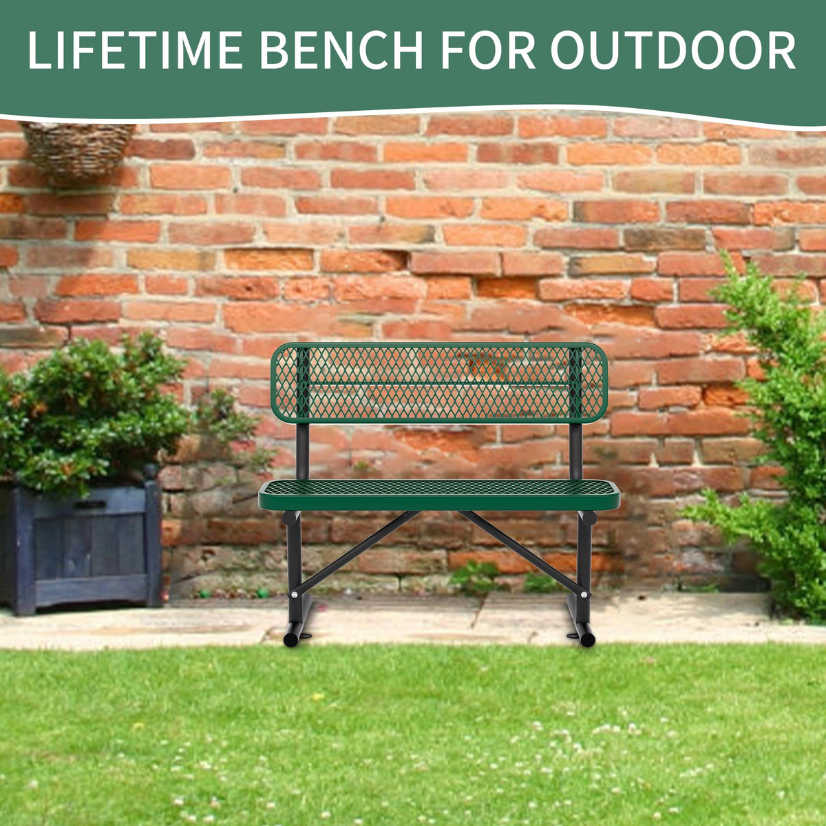 4FT Heavy Duty Metal Outdoor Bench with Backrest V10316