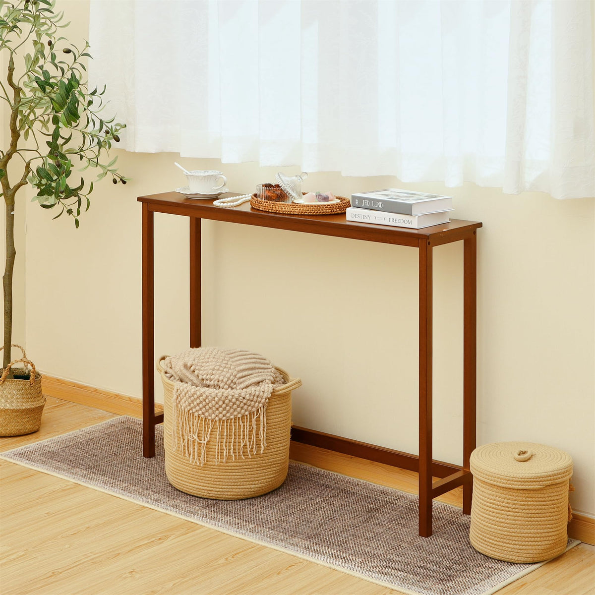 Bamboo Narrow Wood Console Table D59328