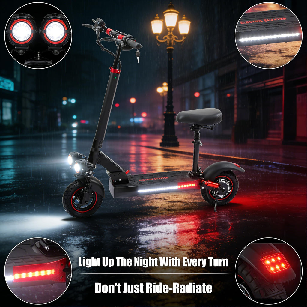 Electric Scooter with Seat, 1200W Motor, 28 MPH, 40 Miles Range, 48V 21AH Battery, 11" Off-Road Tire, Folding U83341