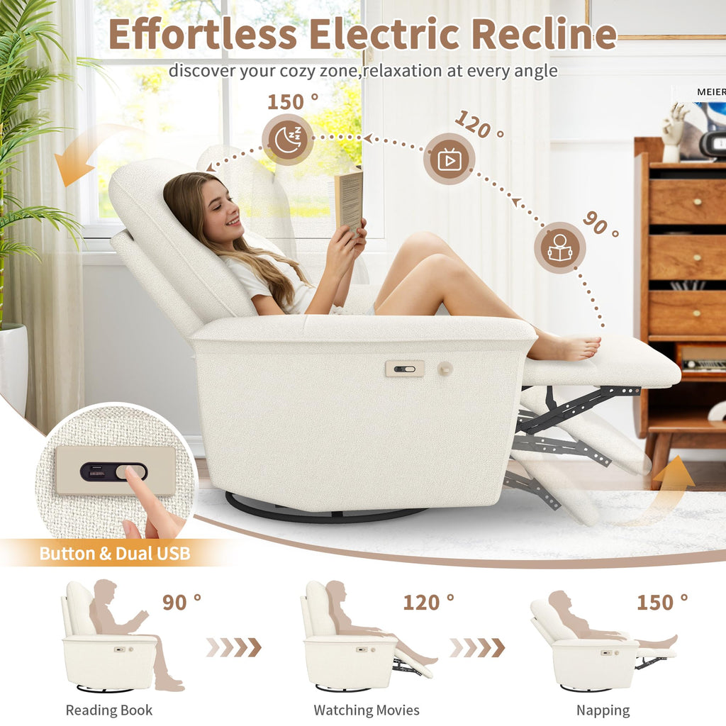 Power Swivel Rocker Recliner Chair with Phone Holder and USB Ports F113