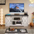 Farmhouse TV Stand with Sliding Barn Doors and Adjustable Shelves V3028