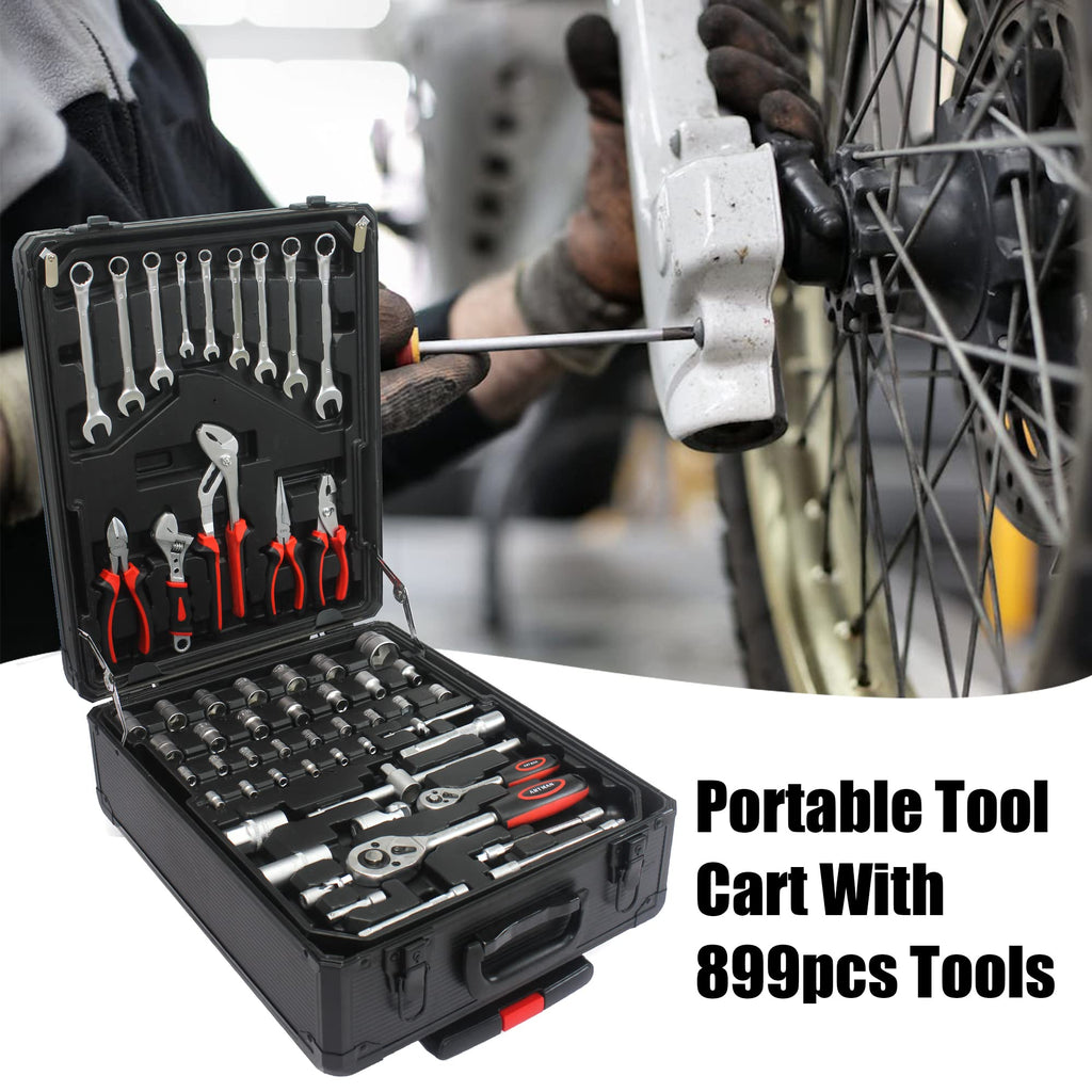 899 PCS Home Auto Repair Tool Kit with Rolling Tool Box T74771