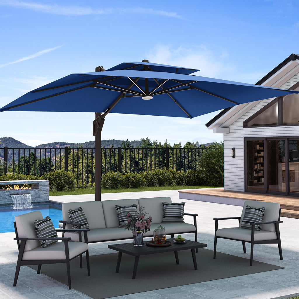 9' X 12' Patio Cantilever Umbrella with Base and LED Lights P35371