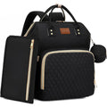 Black Waterproof Quilted Diaper Bag Backpack with Changing Pad A7253