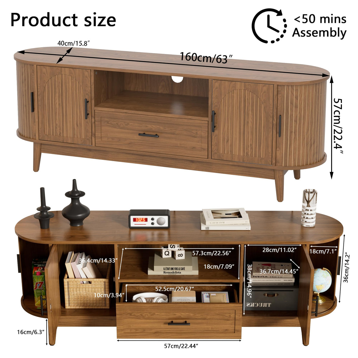 63" Fluted TV Stand with Drawers S95591
