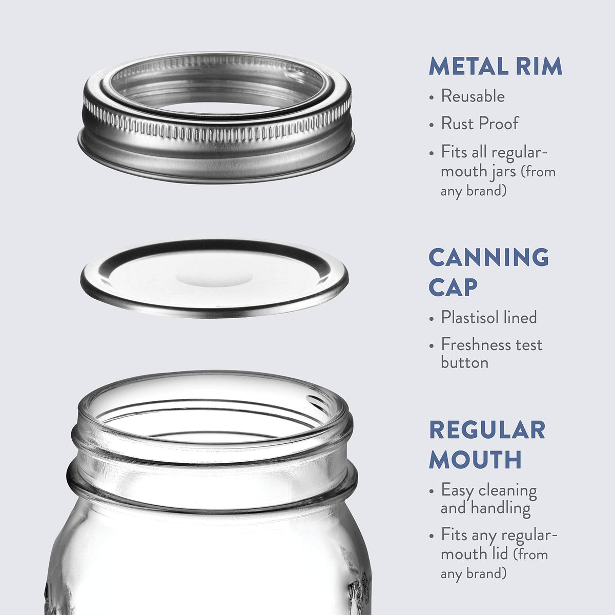 16 oz 12-Pack Regular Mouth Glass Jars with Lid & Seal Bands P769714