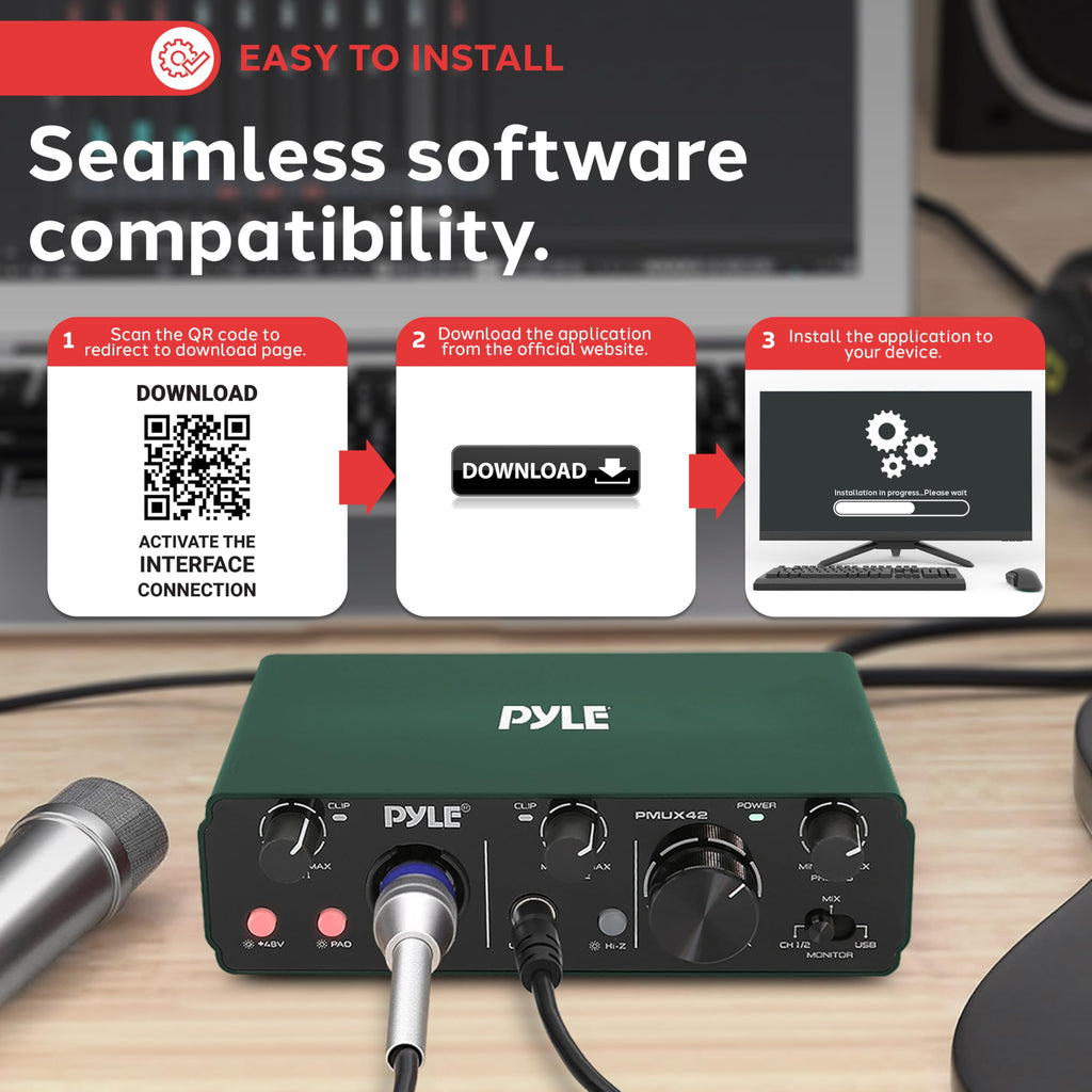 USB Audio Interface 2 Inputs 2 Outputs 48V Phantom Power Metal B881