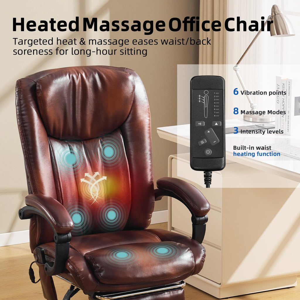 Brown PU Leather Heated Massage Executive Chair Y23676