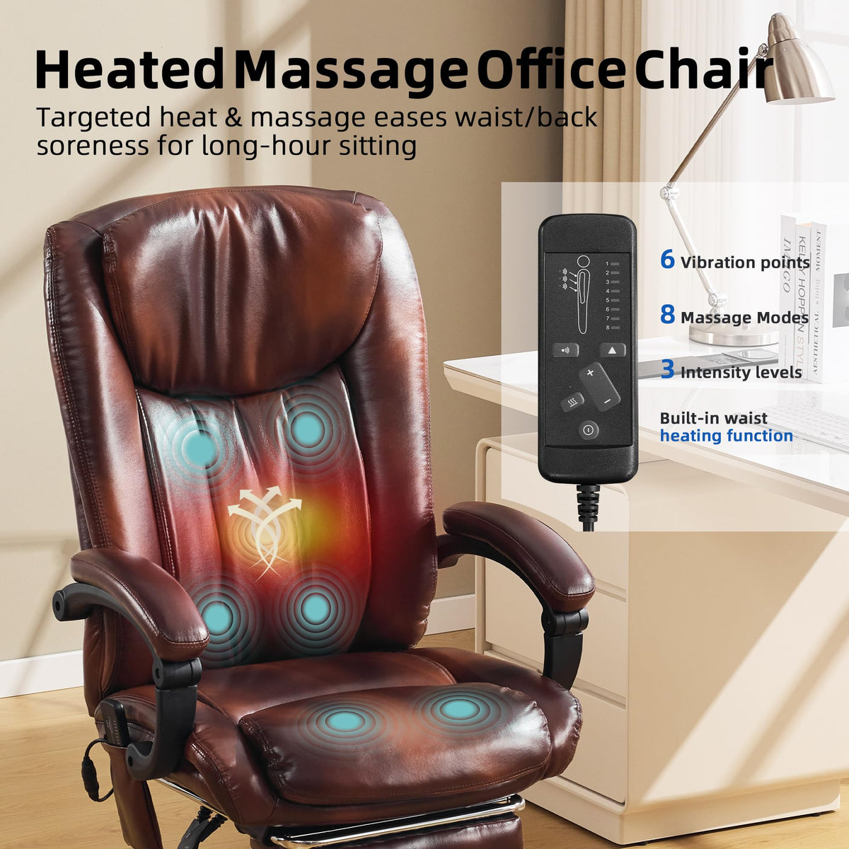 Brown PU Leather Heated Massage Executive Chair Y23676
