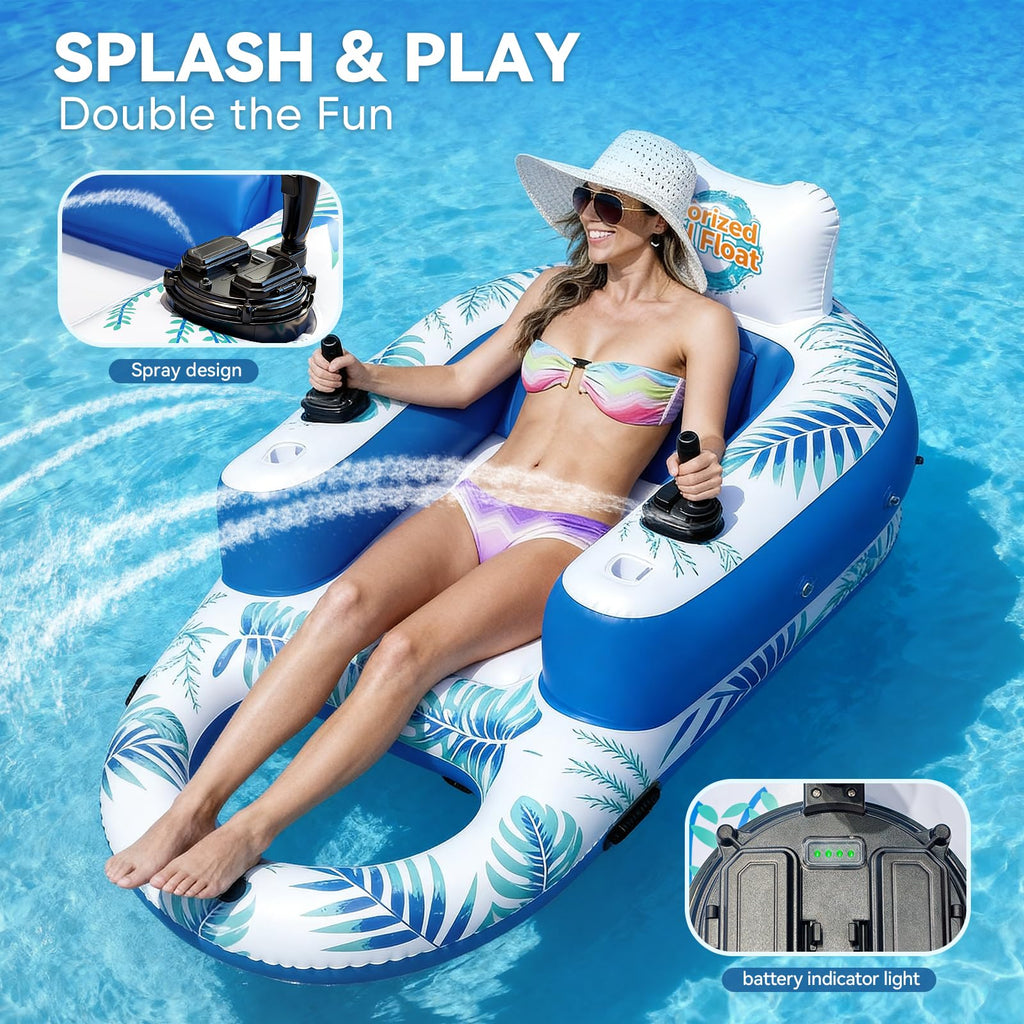 Rechargeable Motorized Pool Float Lounger with Canopy and Cup Holder L1208
