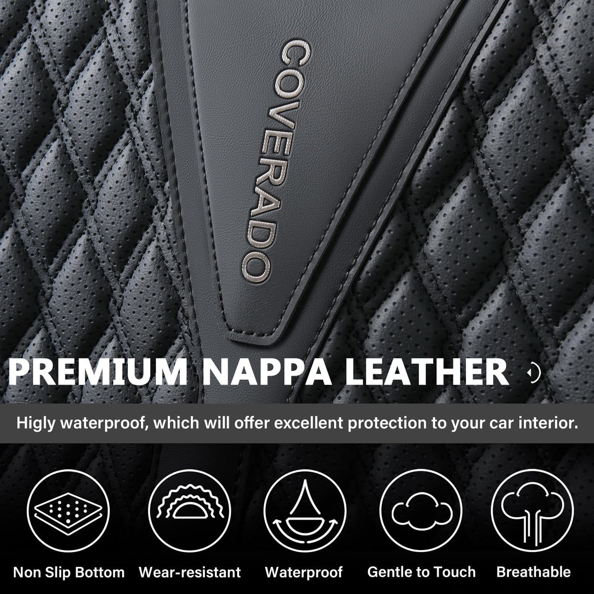 Black 5 Seats Nappa Leather Car Seat Covers Full Set N89384