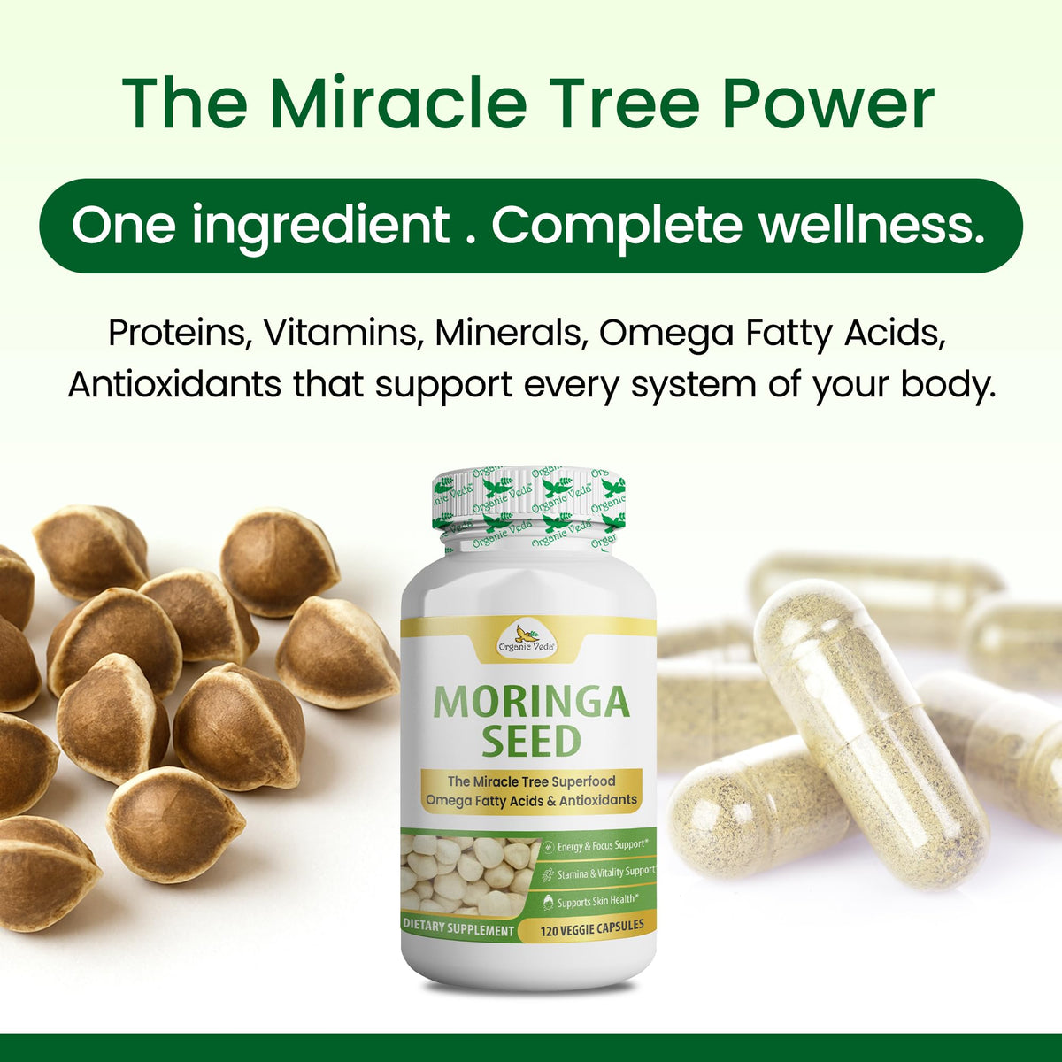Organic Moringa Seeds Capsules 120 Vegan Capsules I373