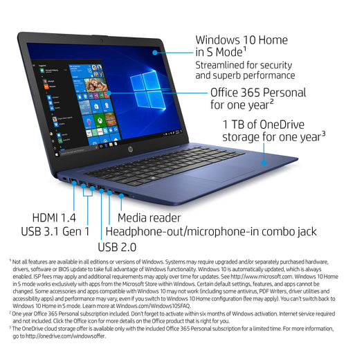 14-inch Laptop, Intel Celeron N4000, 4 GB RAM, 32 GB eMMC, Royal Blue N66052