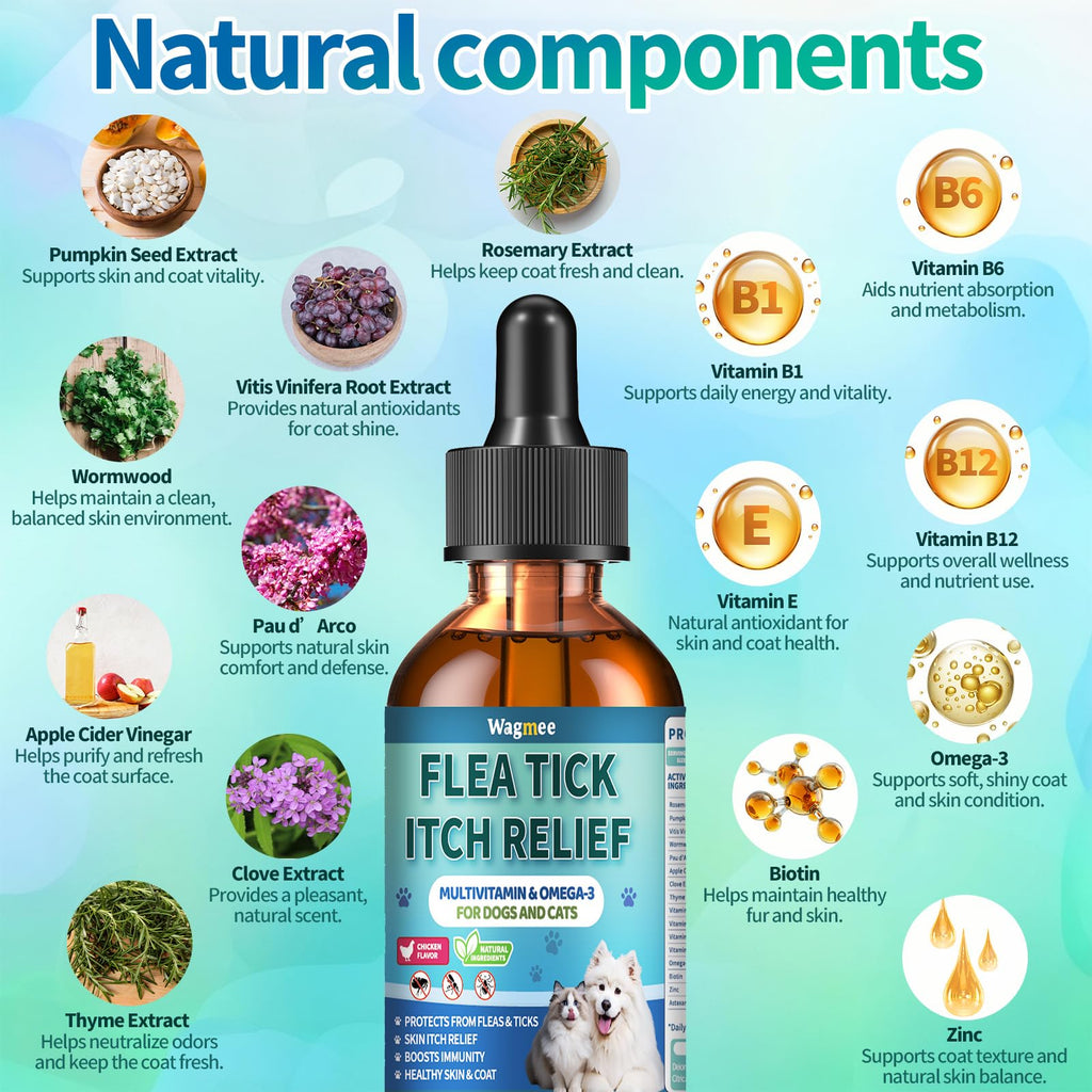 Natural Oral Flea and Tick Drops with Multivitamin for Pets N294341