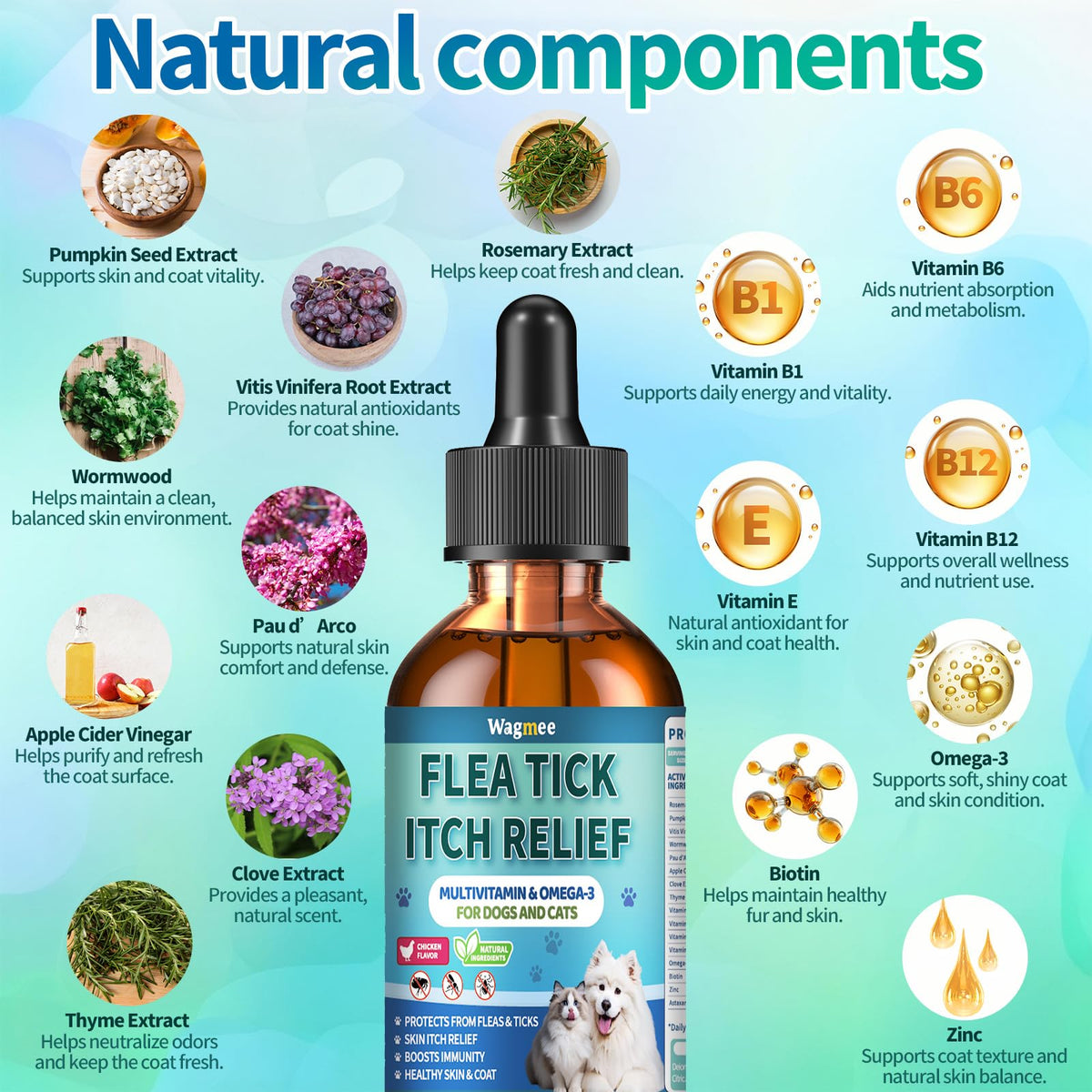 Natural Oral Flea and Tick Drops with Multivitamin for Pets N294341