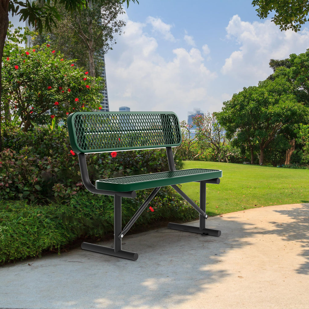 4FT Heavy Duty Metal Outdoor Bench with Backrest V10316