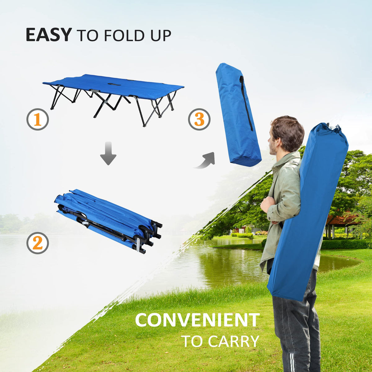 2 Person Folding Camping Cot with Carry Bag D56604
