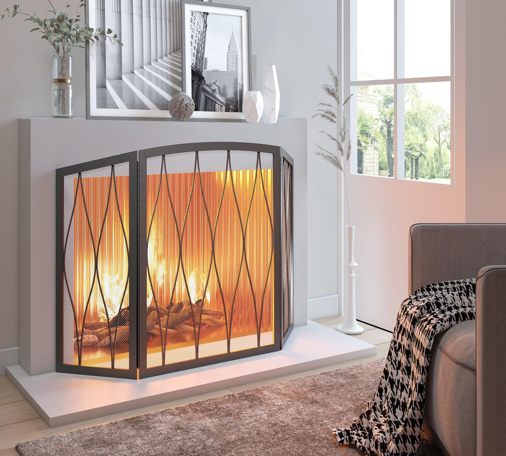 Childproof 3-Panel Wrought Iron Fireplace Screen D744