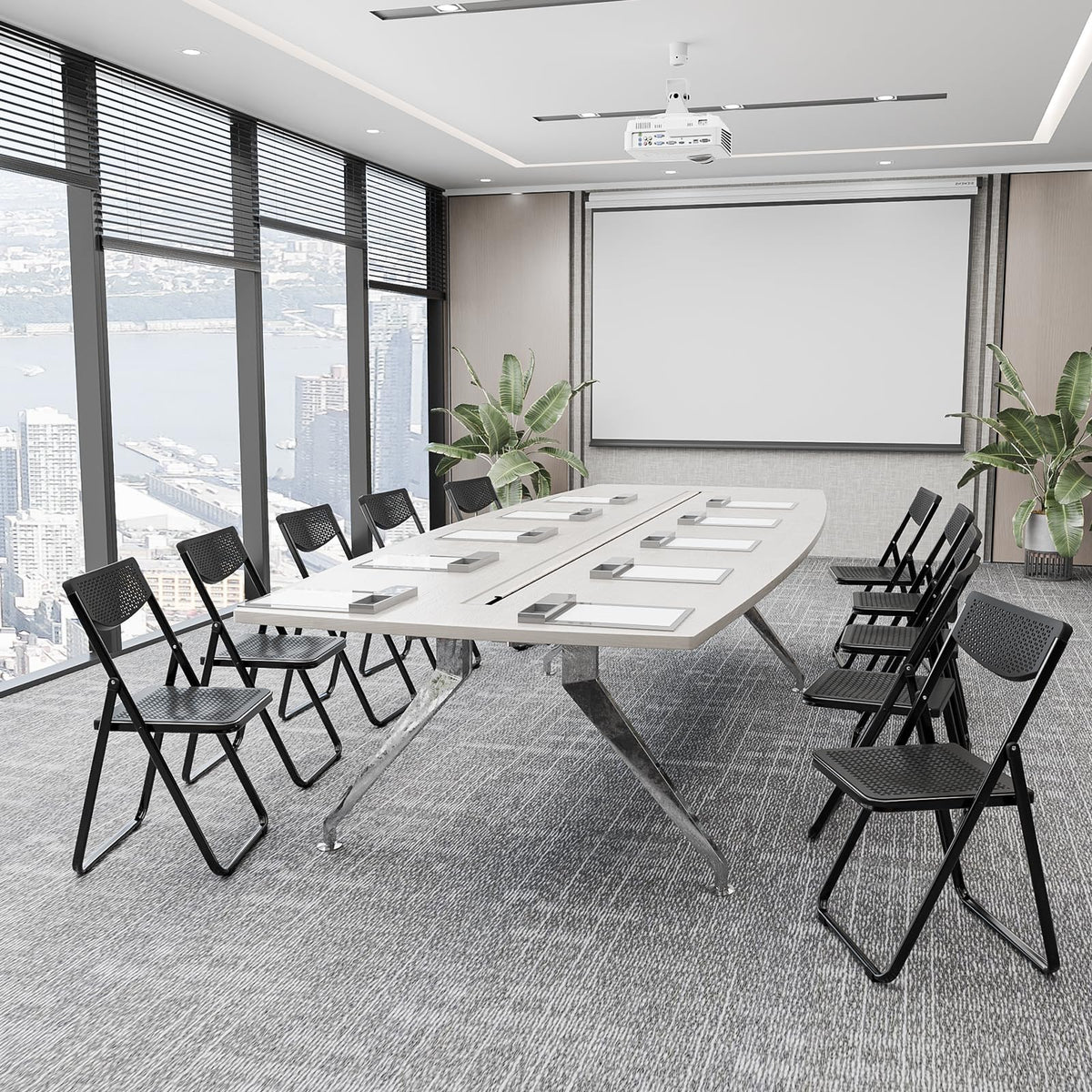 Black Plastic Folding Chairs with Mesh Seat, 10 Pack Q754