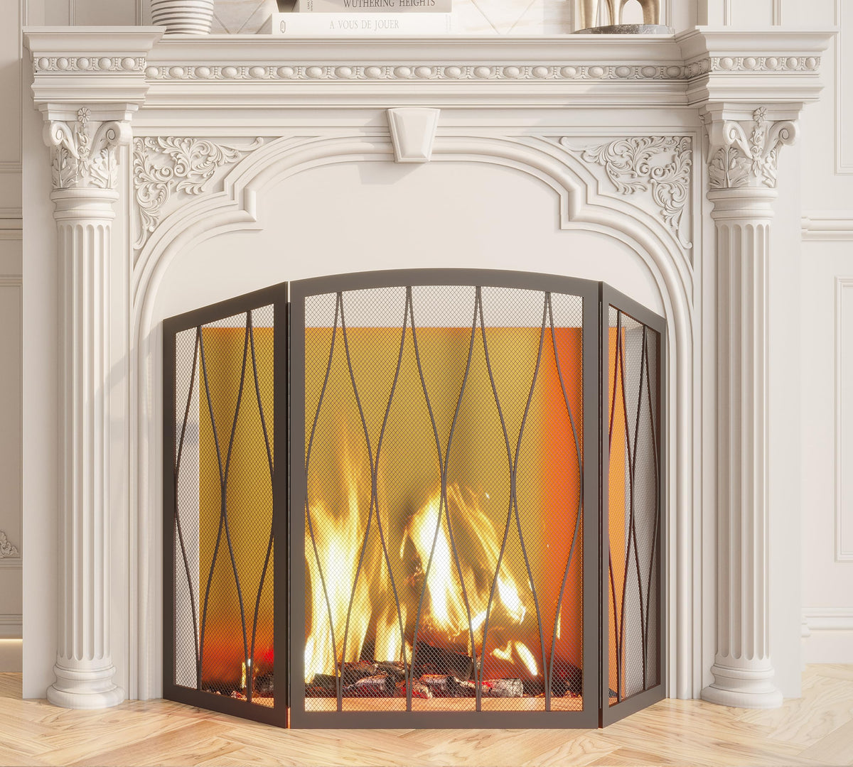 Childproof 3-Panel Wrought Iron Fireplace Screen D744