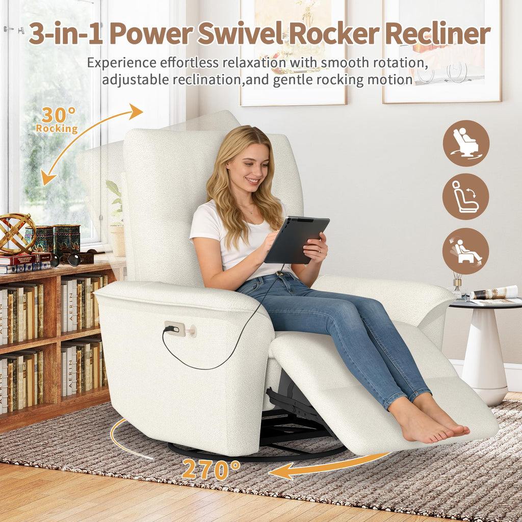Power Swivel Rocker Recliner Chair with Phone Holder and USB Ports F113