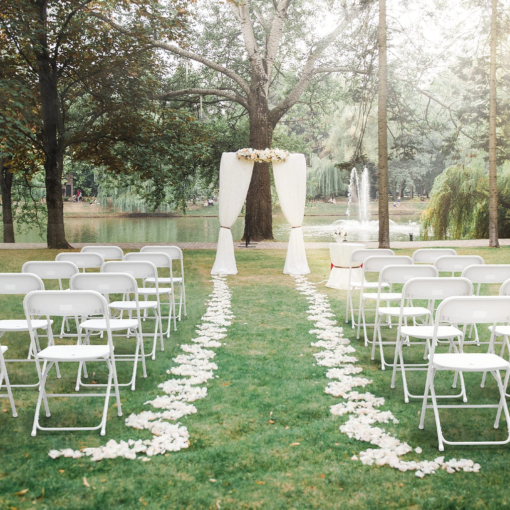 White Plastic Folding Chairs, Set of 2, Steel Frame E18646