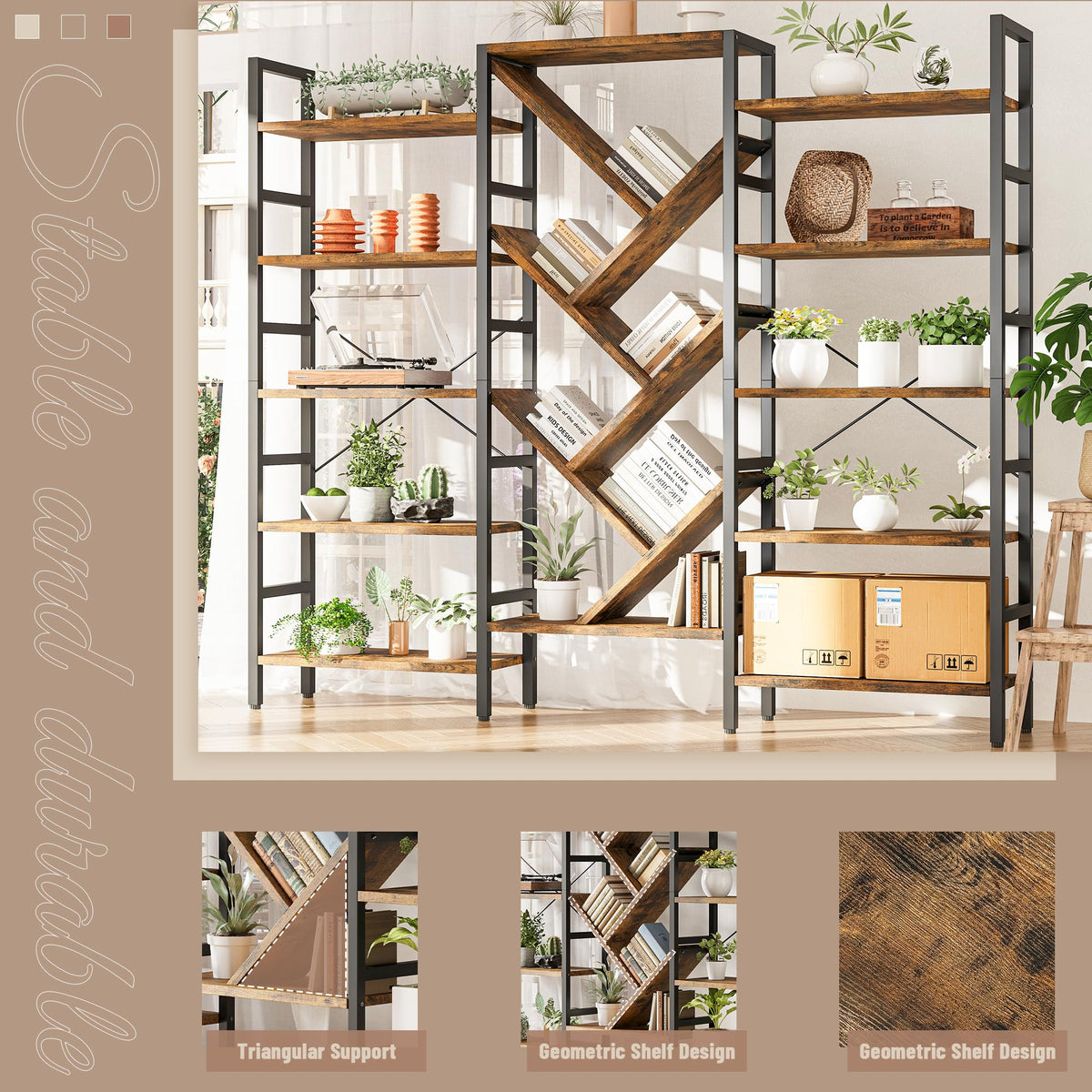 70x70 5 Tier Wooden Bookcase with 17 Open Shelf L222424
