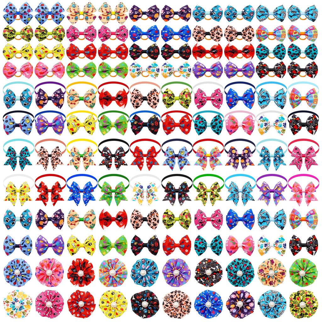 120PCS Dog Bows Collar Flowers and Bowties Grooming Accessories P38949