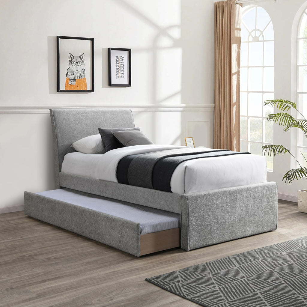Grey Chenille Twin Trundle Bed R94928