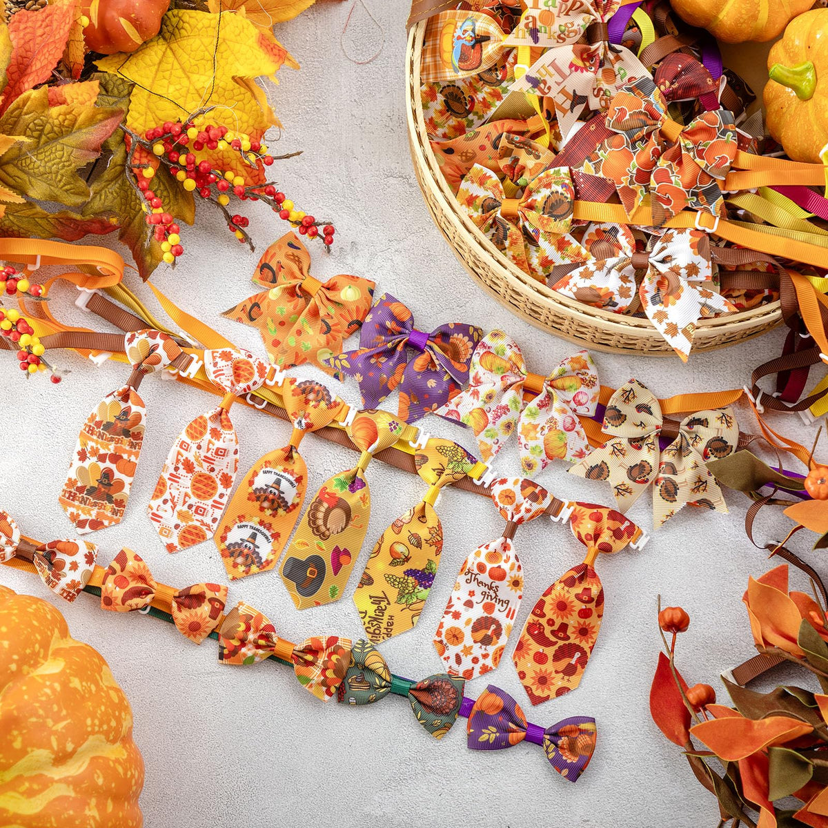 100 Pieces Fall Thanksgiving Day Dog Bow Tie Collar Set B439845