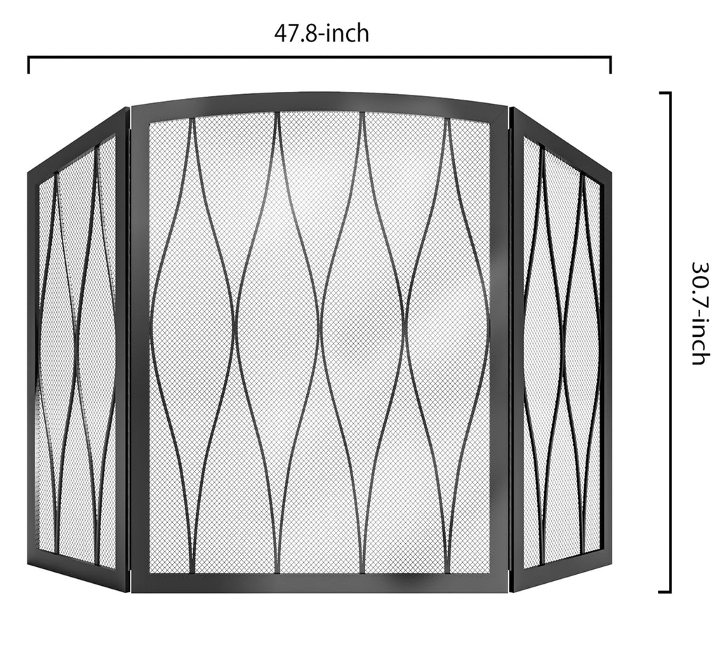 Childproof 3-Panel Wrought Iron Fireplace Screen D744