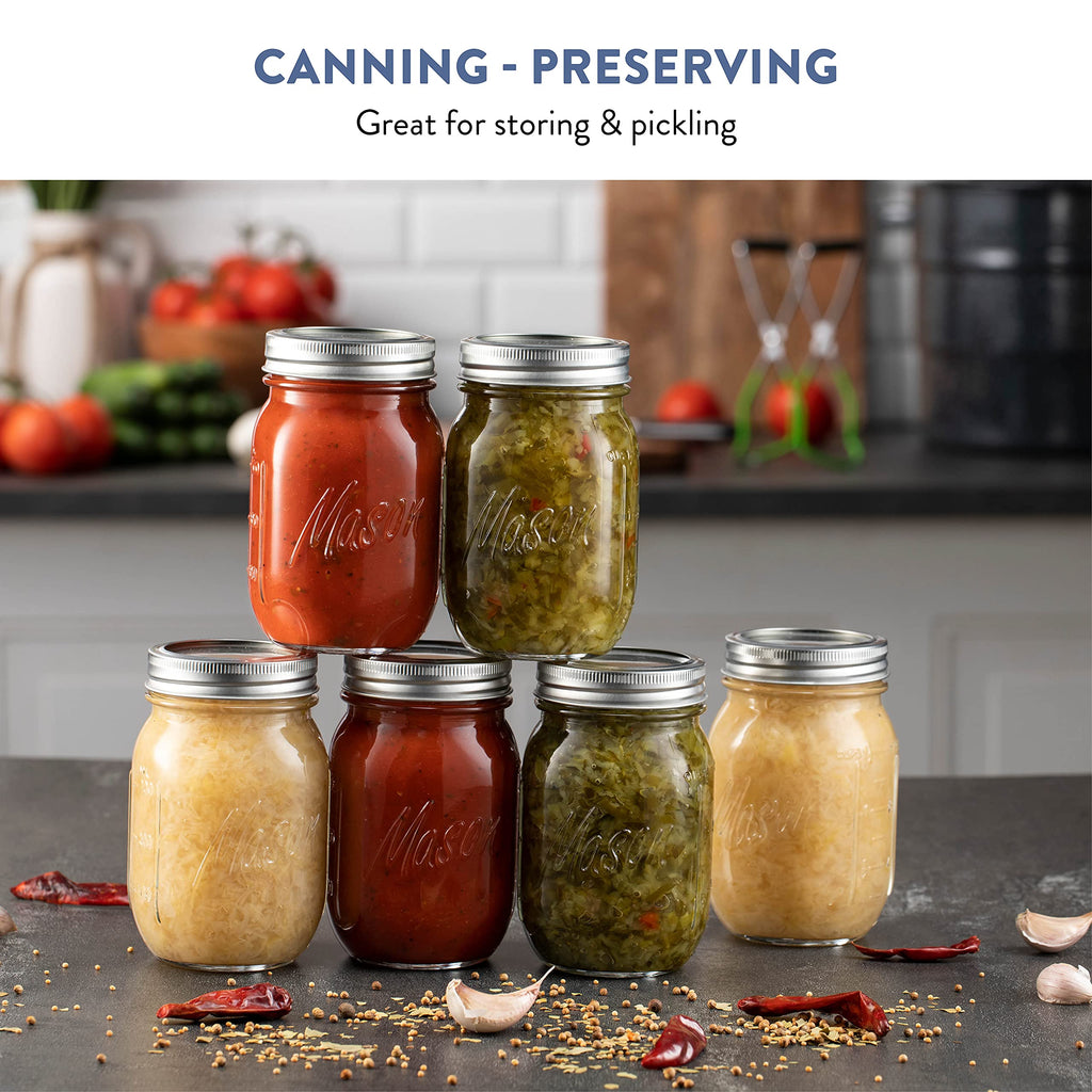 16 oz 12-Pack Regular Mouth Glass Jars with Lid & Seal Bands P769714