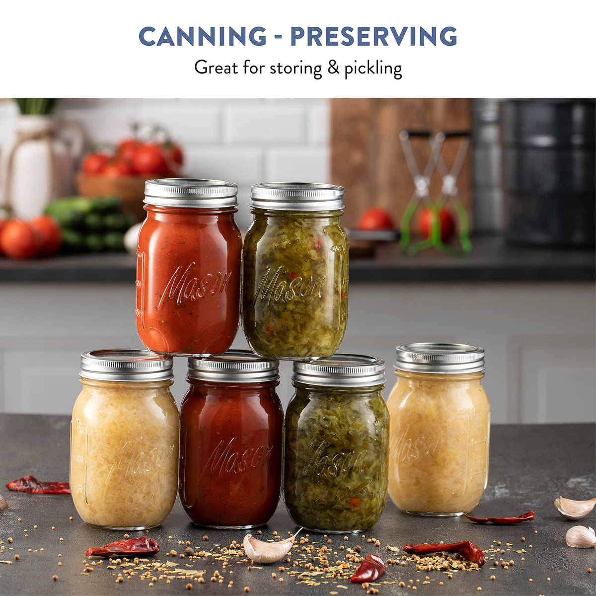 16 oz 12-Pack Regular Mouth Glass Jars with Lid & Seal Bands P769714