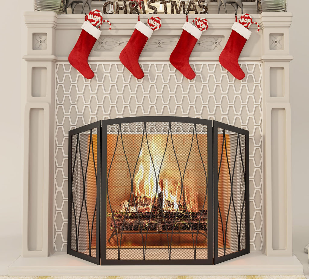 Childproof 3-Panel Wrought Iron Fireplace Screen D744