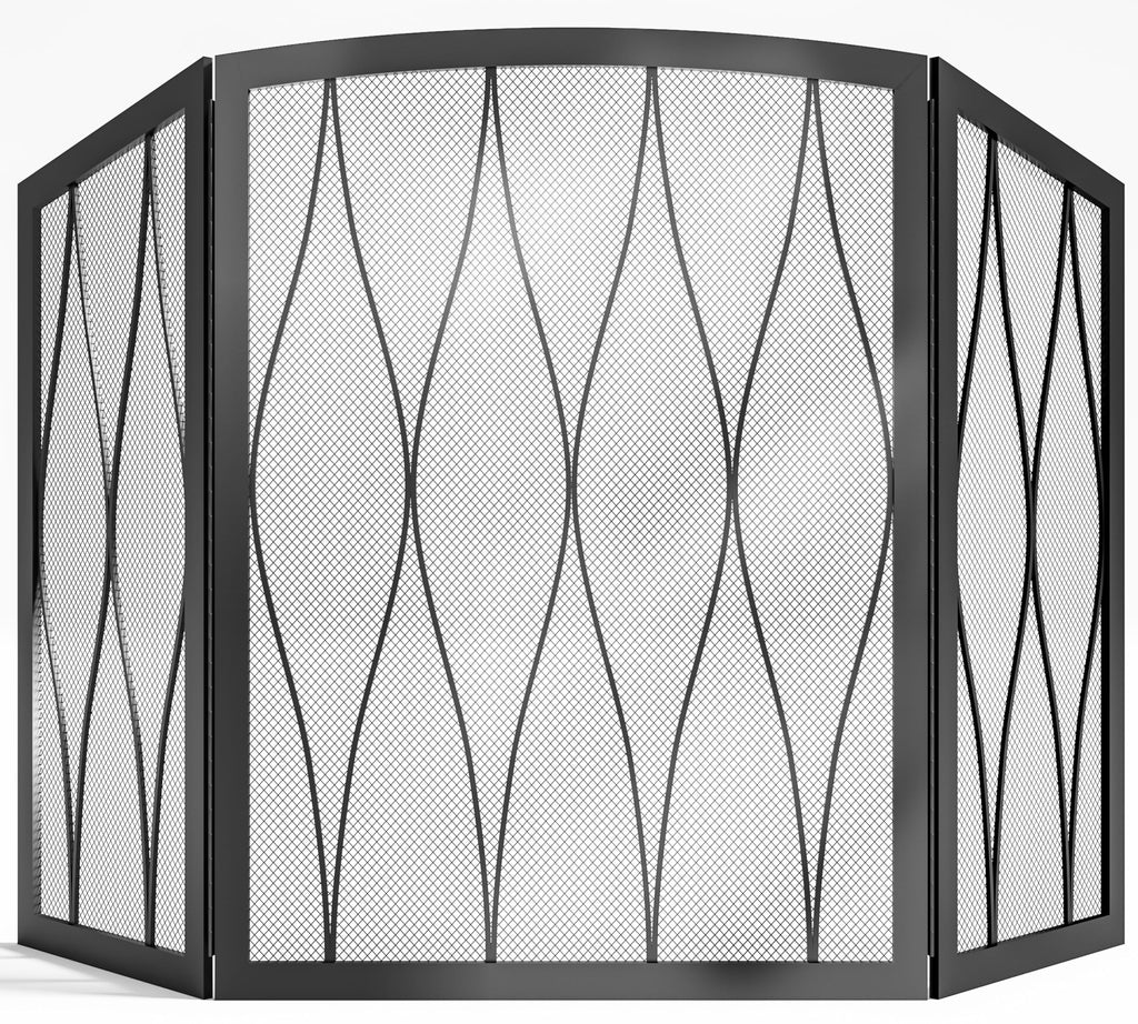 Childproof 3-Panel Wrought Iron Fireplace Screen D744